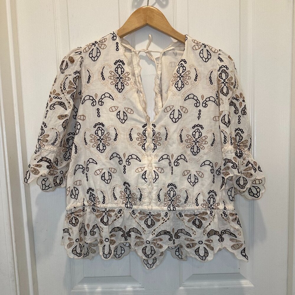 Anthropologie Puff Sleeve Embroidered Top